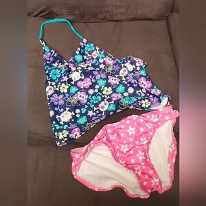Girls Unshined Swimsuit Skull and heart pattern Size Lg 10 - 13